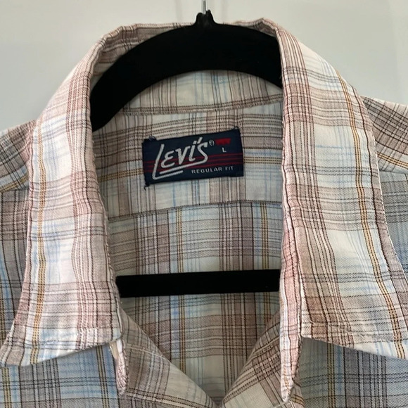 Vintage 70s Levis White Tab Button Up Shirt USA Made Mens Size Large Plaid - Picture 3 of 8